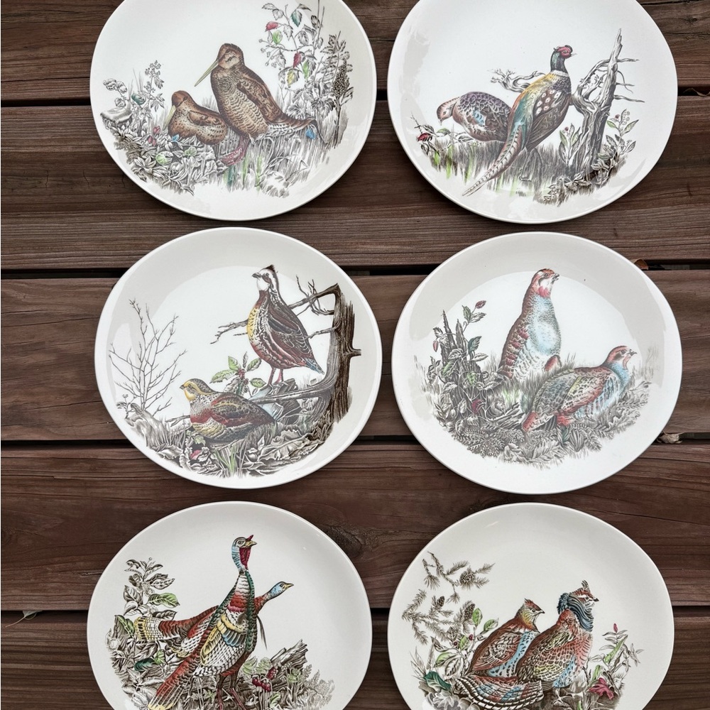 VINTAGE Johnson Brothers "Game Birds" oval Lunch/Salad Plates Set of 6 collector